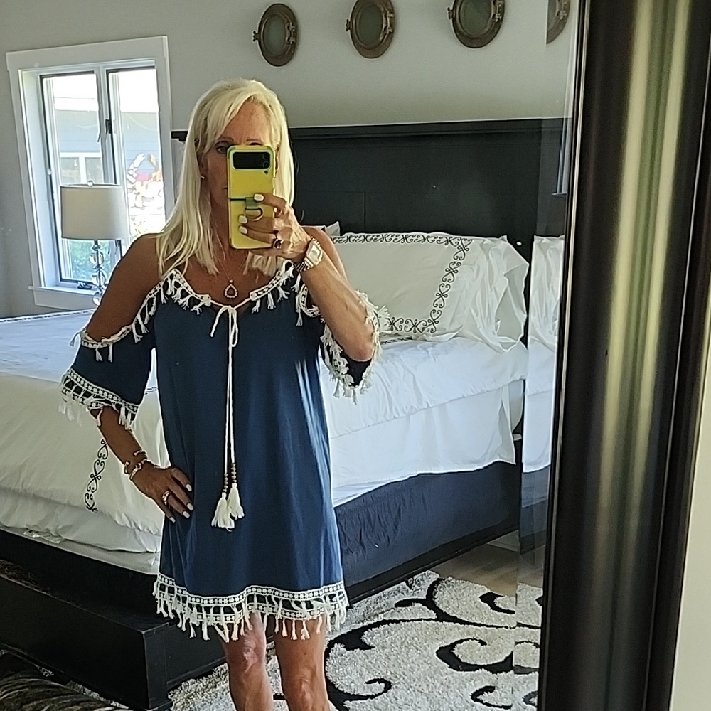 Blue Tassel Trim Dress No Tags